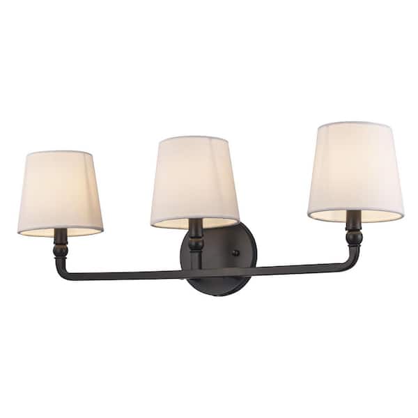 Canterwood 24.88 in. 3-Light Black Bathroom Vanity Light Fixture with Tapered Fabric Shades