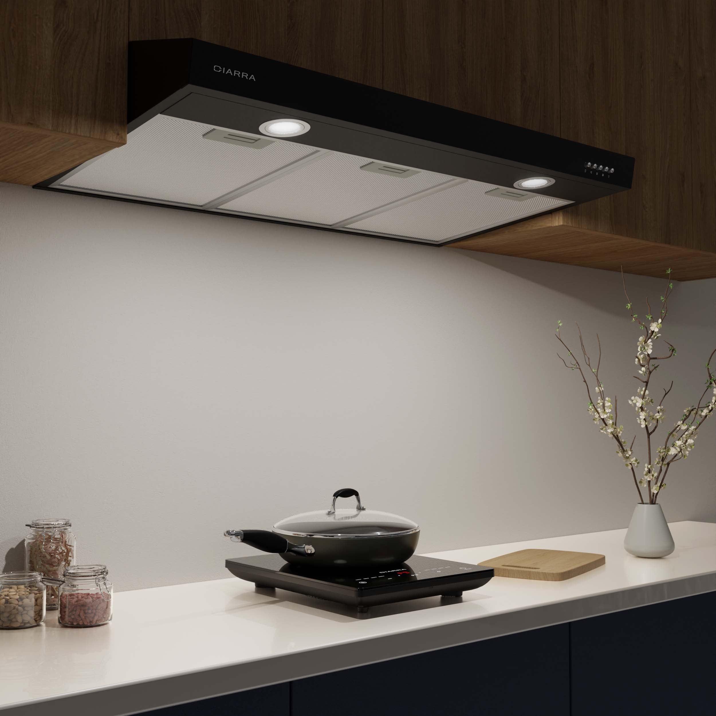 CIARRA Black Range Hood 30 inch Under Cabinet with Ducted Convertible Ductless Slim Kitchen over Stove Vent