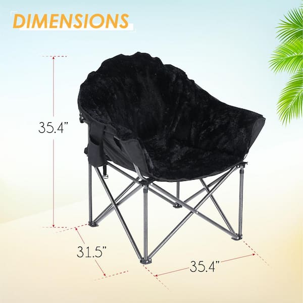 Folding Luxury Plush Moon Camping Chair Heavy-Duty Saucer Chair With Carrying Bag Soft Black Pedded Outdoor and Indoor