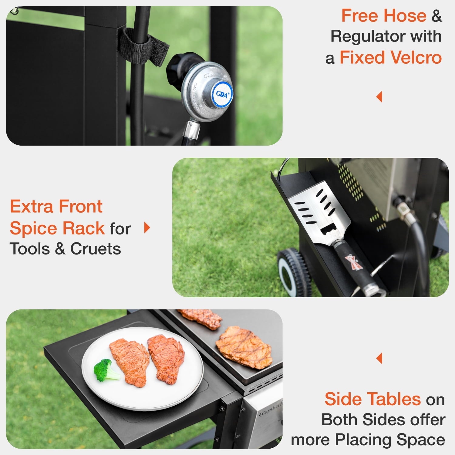 Summit Living 2-Burner Propane Grill and Griddle Cooking Station with Side Shelves Black