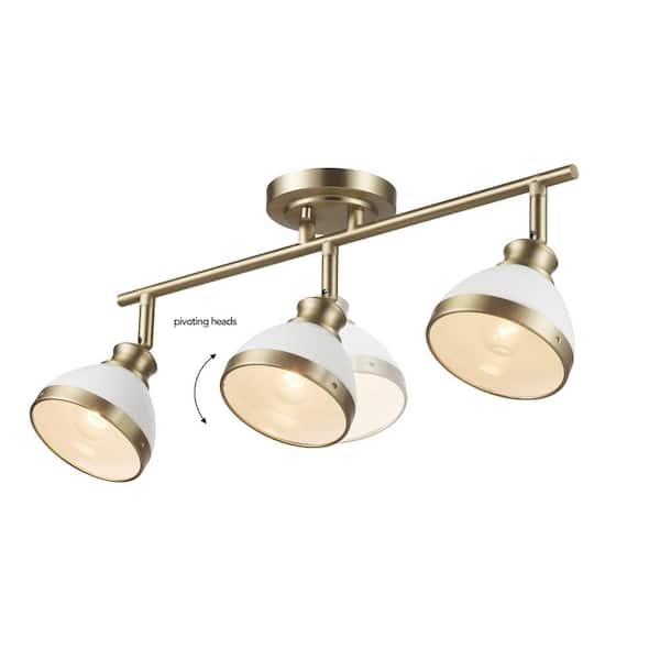 1.8 ft. 3-Light Matte Brass Fixed Track Lighting Kit with Matte White Shades