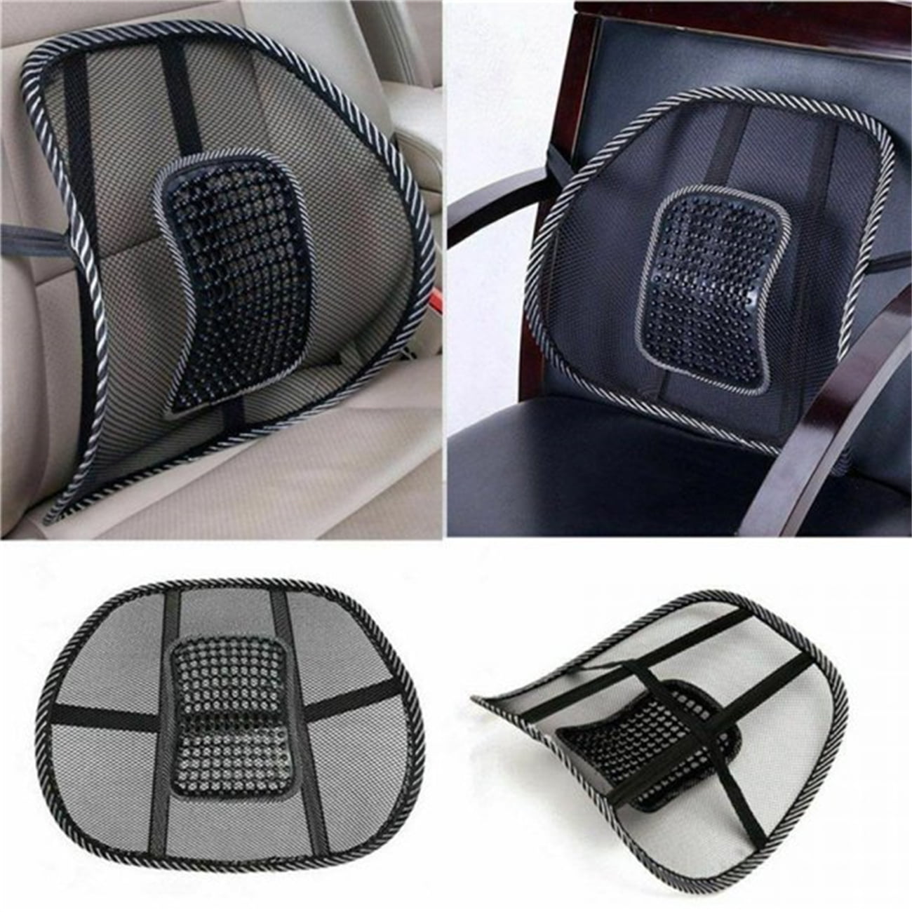 Casewin Black Lumbar Mesh Back Brace Support Office Home Car Seat Chair Ventilate Cool Cushion Pad with Massage | Breathable, Massage Beads for Ultimate Comfort (1 Piece)