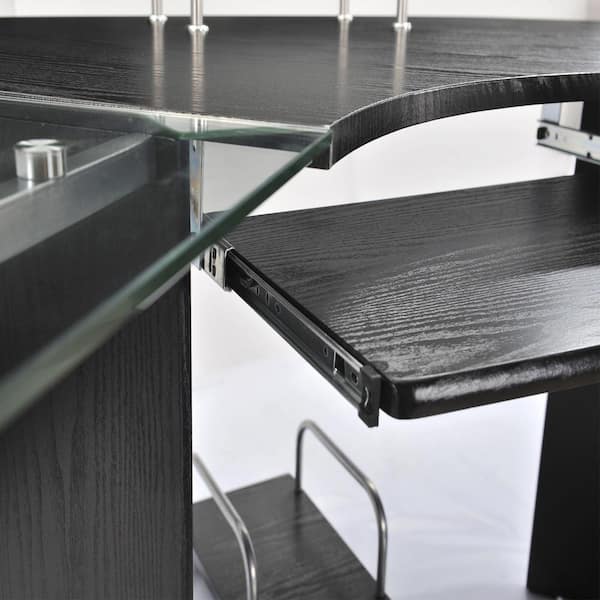 68.9 in. Black Wooden L-Shaped Computer Desk with Slide-Out Keyword Tray