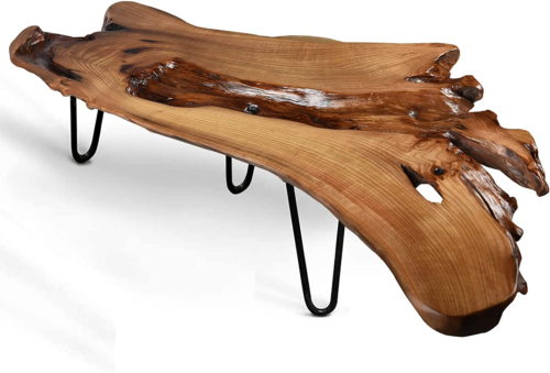 Live Edge Coffee Table, Natural Living Room Coffee Table with Clear Lacquer Fini