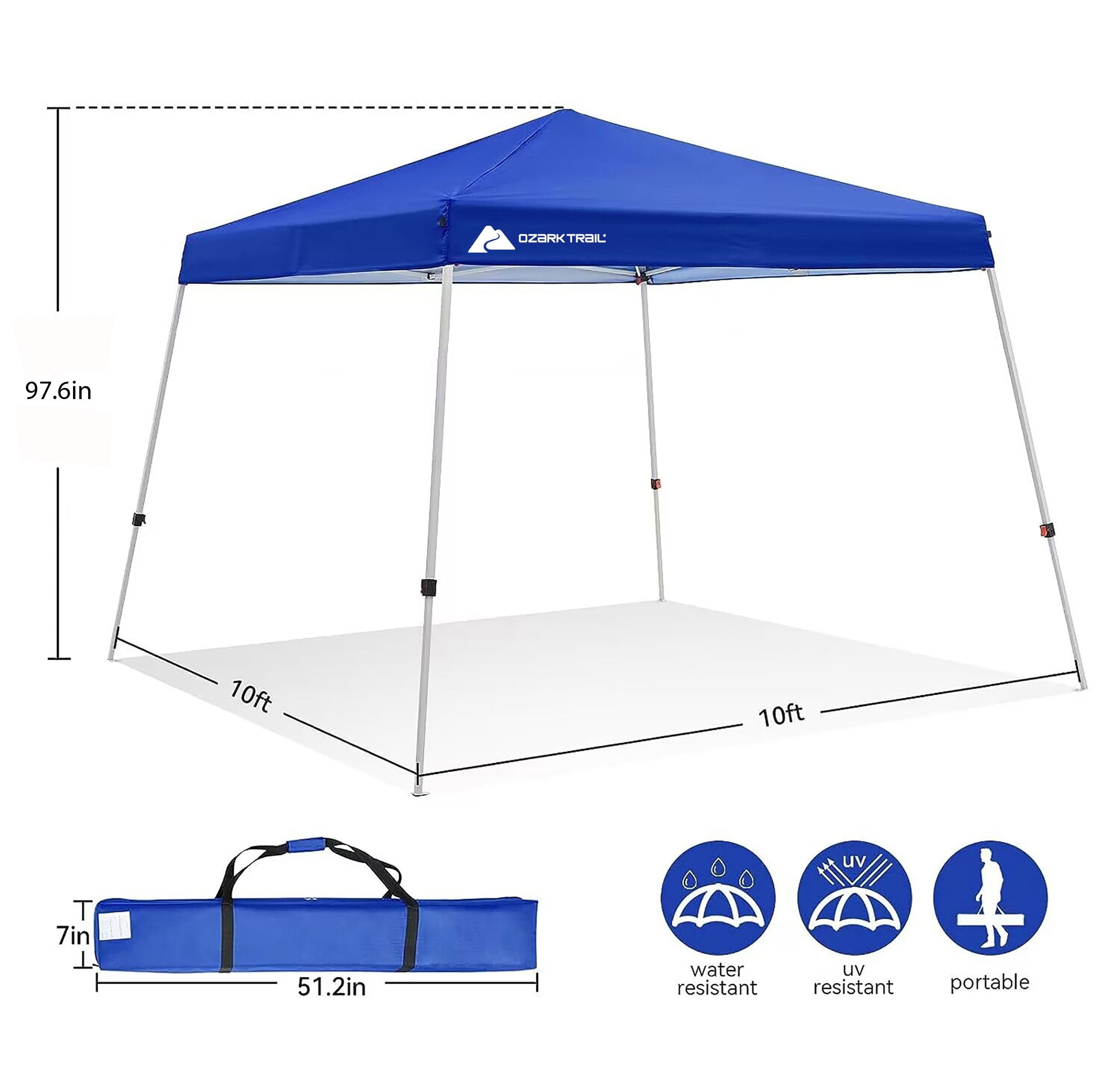 Ozark Trail Instant Slant Leg Canopy, Blue, 10 ft x 10 ft