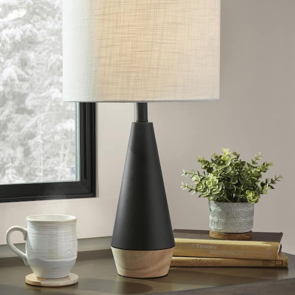 Keswick 21.25 in. Black and Light Wood Grain Accent Lamp