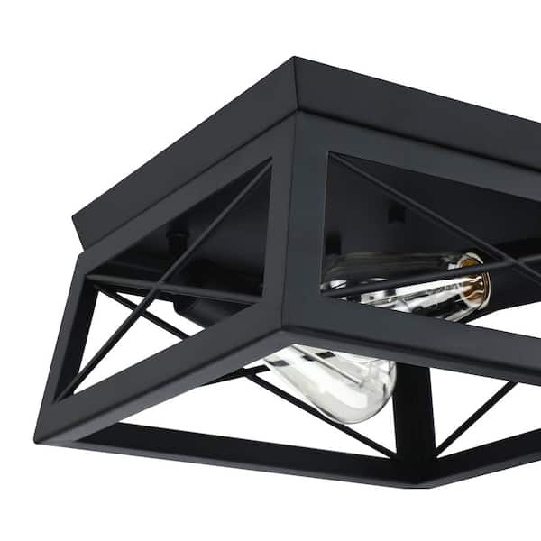 12 in. 2-Light Matte Black Flush Mount