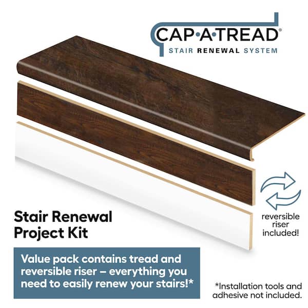 Java Scraped/Bel Marin Ky/Bralton/Mallard/Molasses 47in.Lx12.15in.Wx2.28in.T Laminate Stair Tread and Riser Kit Adhesive