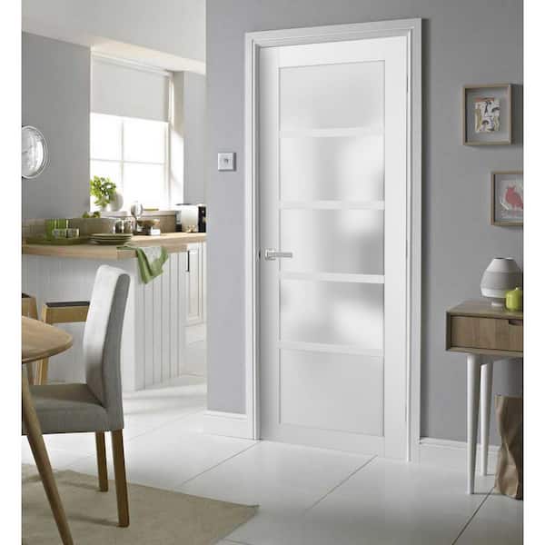 4002 32 in. x 80 in. Single Panel No Bore Frosted Glass White Finished Pine Wood Interior Door Slab