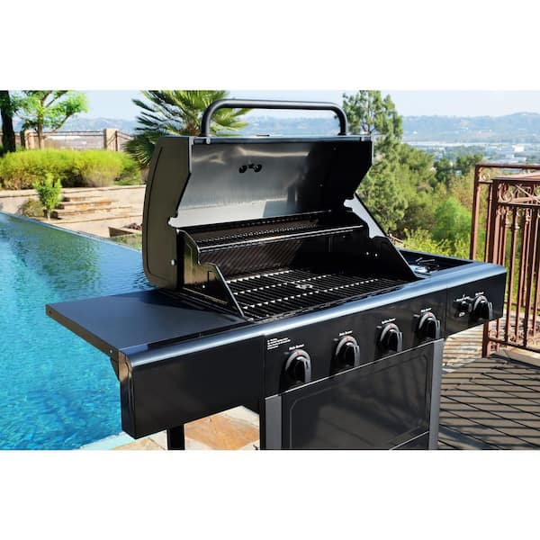 Kenmore 4 Burner Open Cart Propane Gas BBQ Grill with Side Burner, Black