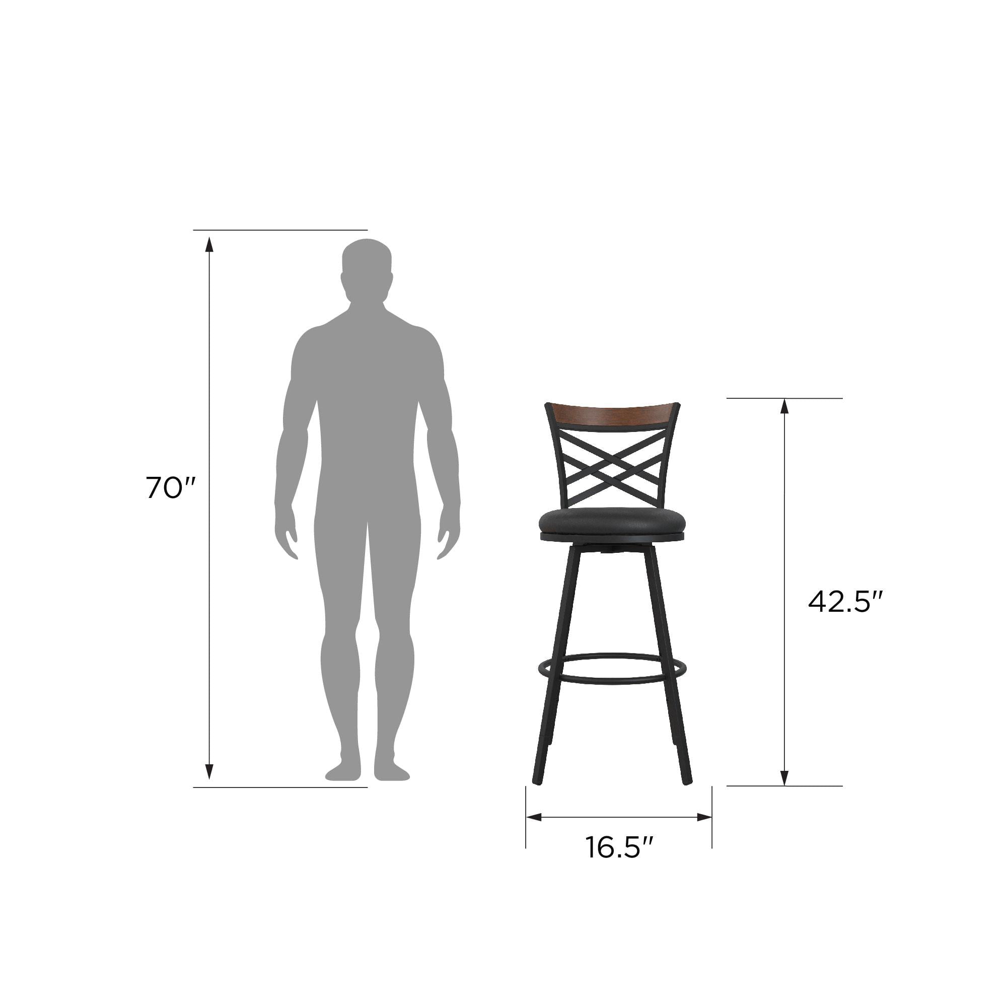 DHP Lesley Adjustable Swivel Barstool, Black Faux Leather, Set of 3