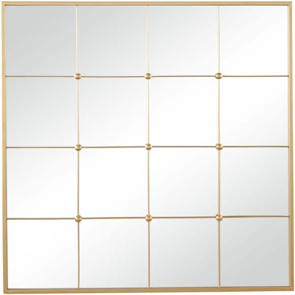 36 in. x 36 in. Window Pane Inspired Square Framed Gold Wall Mirror