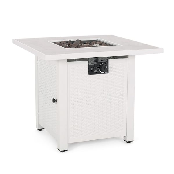 Symonds White/Light Grey Wood Grain Square Metal Fire Pit
