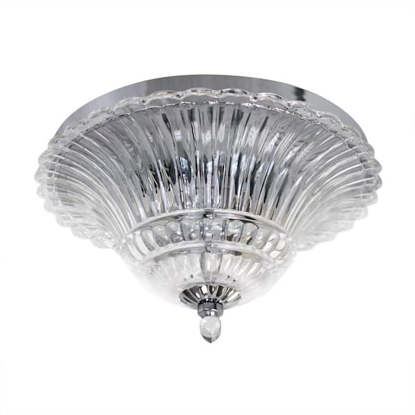 Glacier Petal Glass 2-Light Chrome Ceiling Flush Mount