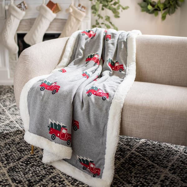 Heartland Christmas Tree Gray Cotton Throw Blanket
