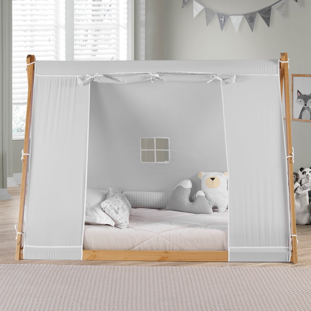 P'kolino Kids Tent Floor Bed - Twin, FSC Certified Wood, Washable Tent, White/Grey