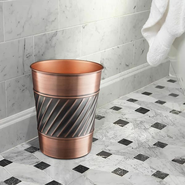 Handcrafted Crest and Wave Embossed Metal Wastebasket (Antique Copper Finish)