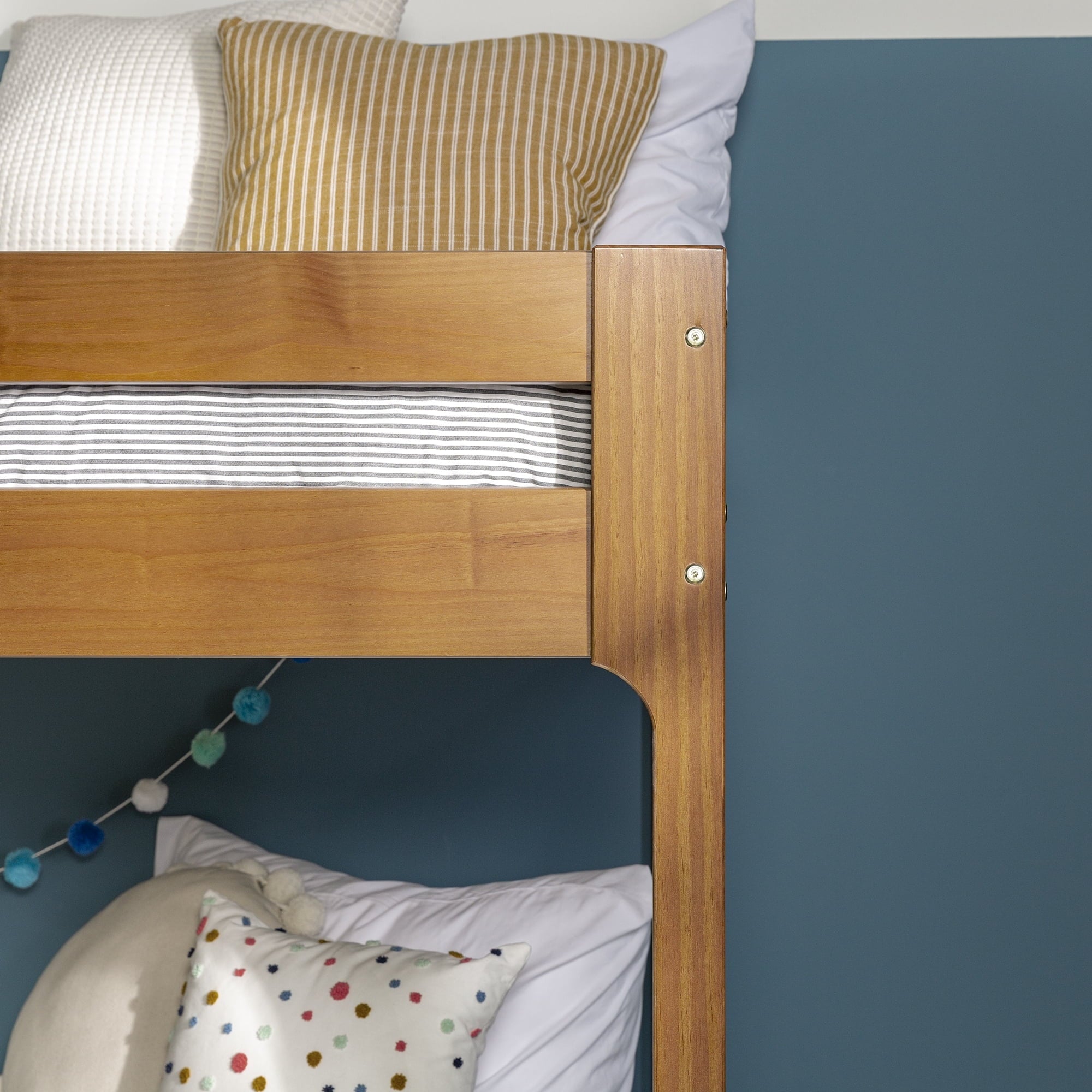 Walker Edison Modern Twin Over Twin Youth Bunk Bed, Caramel