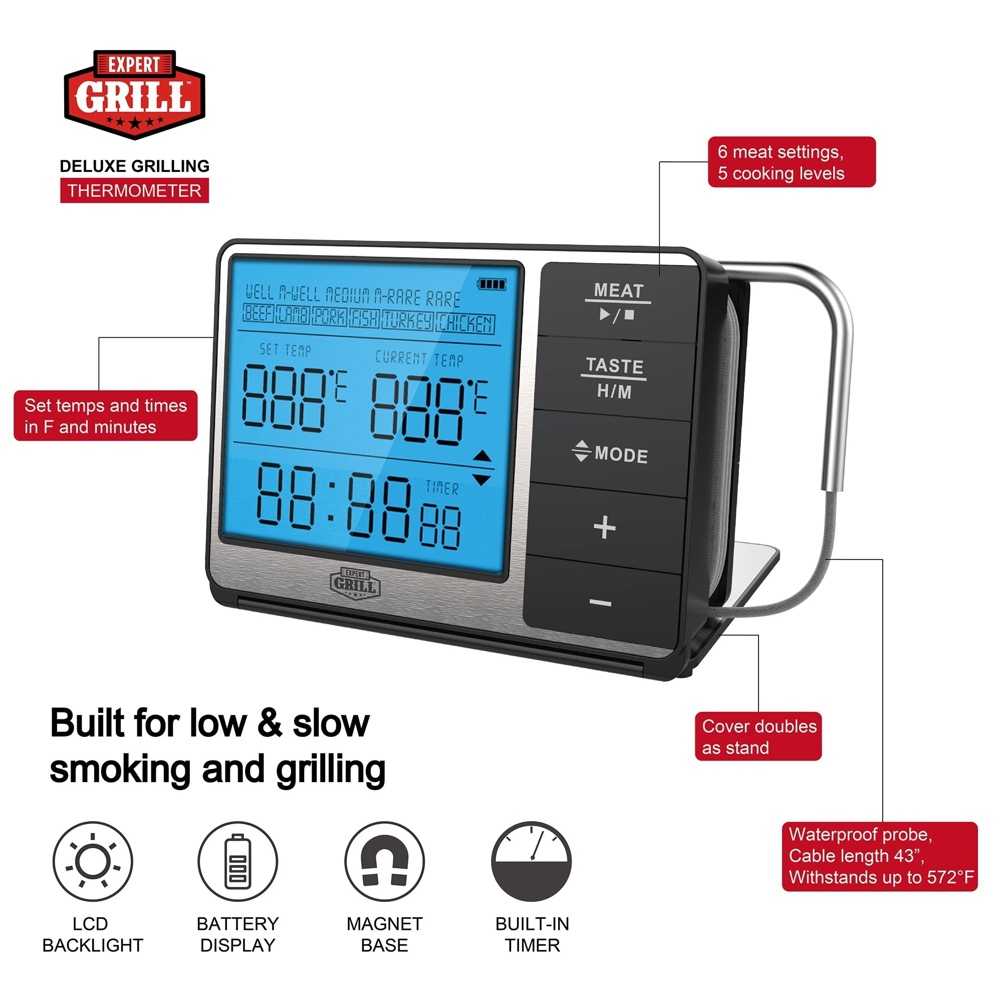 Expert Grill ABS Deluxe Digital BBQ Grilling Meat Thermometer