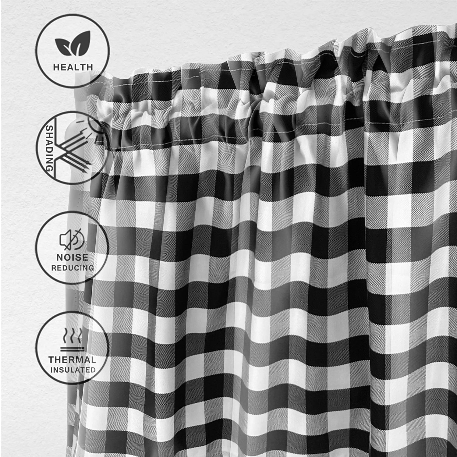 2 Pack Buffalo Check Plaid Window Valances Curtains White and Black, 16 x 56 inch, Blackout