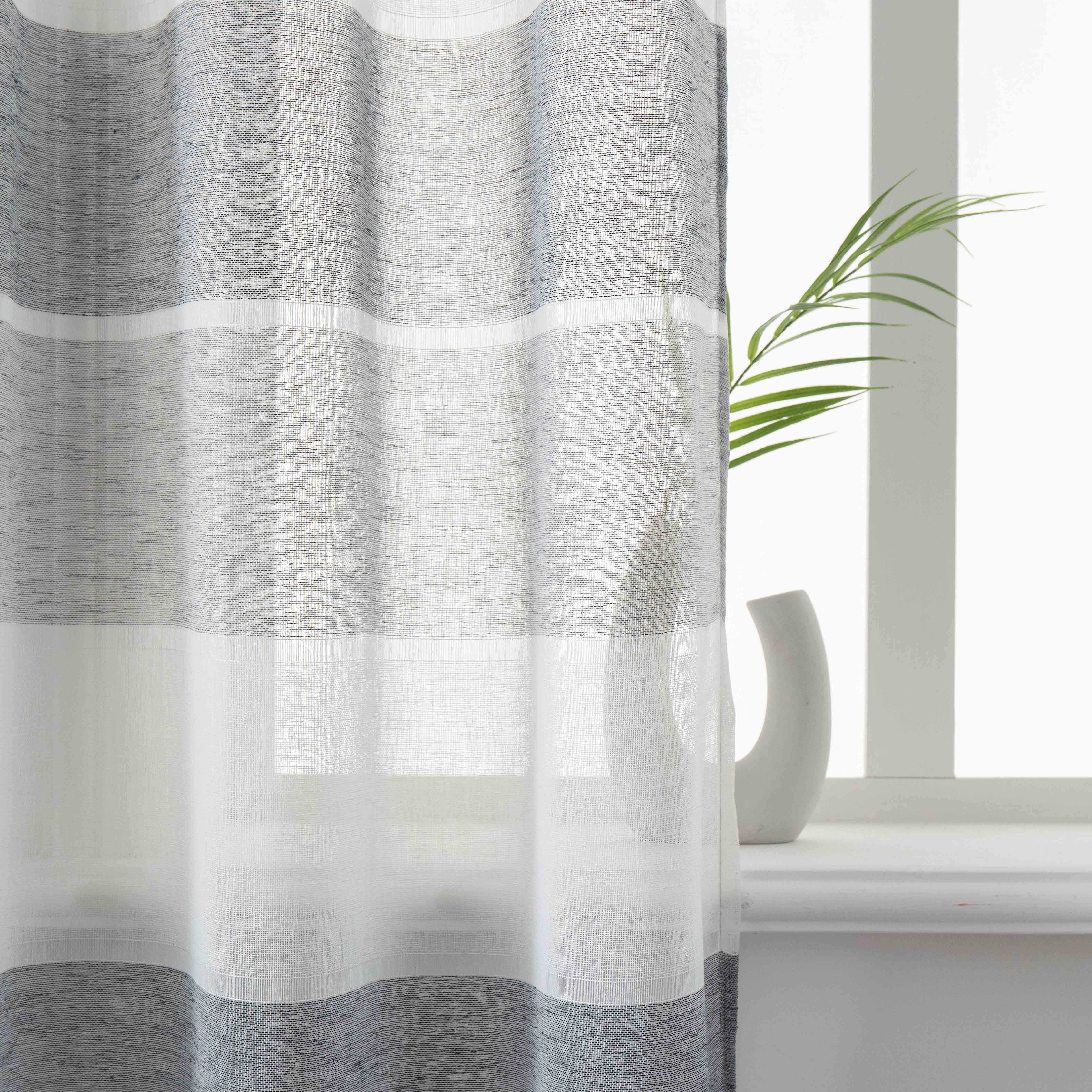 Moutainwind Striped Semi-Sheer Grommet Curtain Panels (Set of 2), Grey, 52