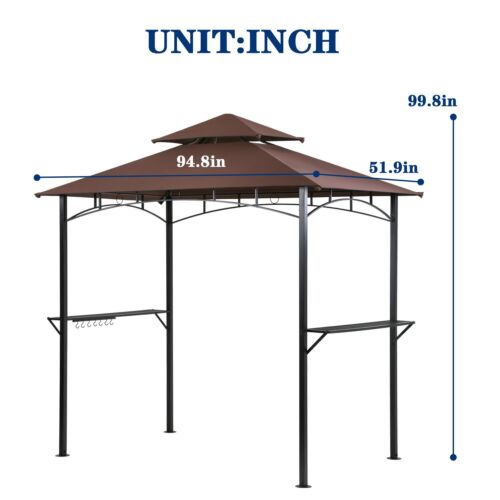 BBQ Gazebo Barbecue Canopy 8'x 5'  Pergola Grill Tent Hard Top w/ Air Vent Brown