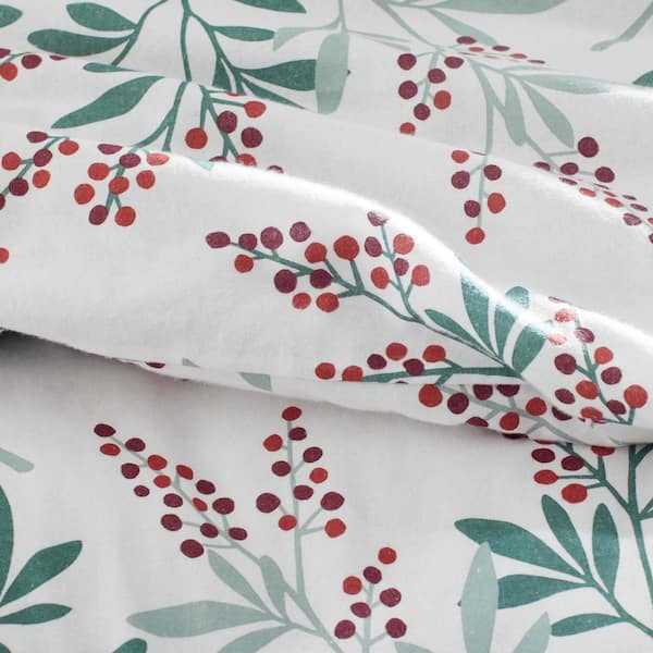 Company Cotton Berries Velvet Flannel White Multi Cotton King Sheet Set