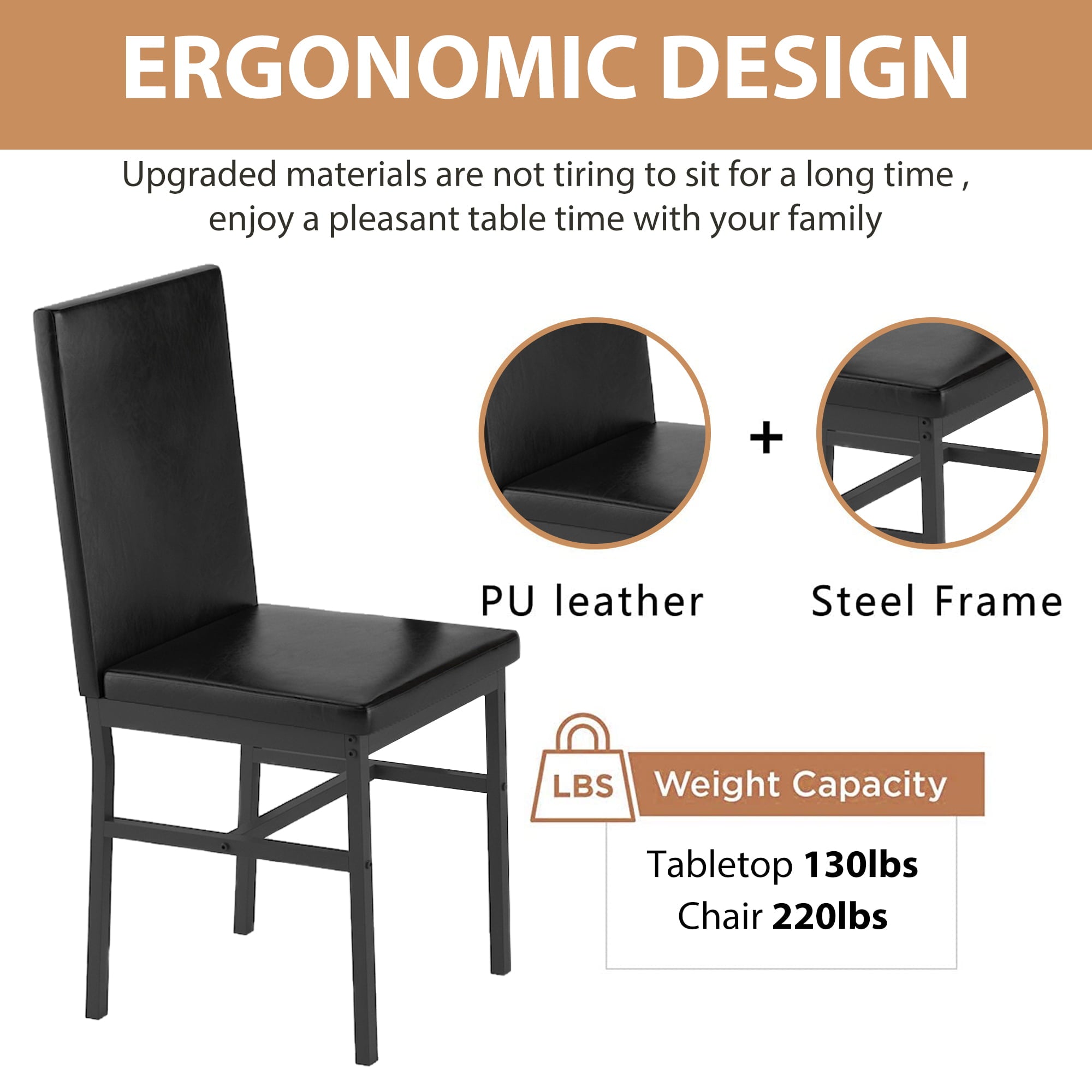 uhomepro 5-Piece Dining Room Table Set for 4 Person, Elegant Dining Table Set, Home Kitchen Table with 4 PU Leather Chairs and Metal Dining Room Modern Furniture