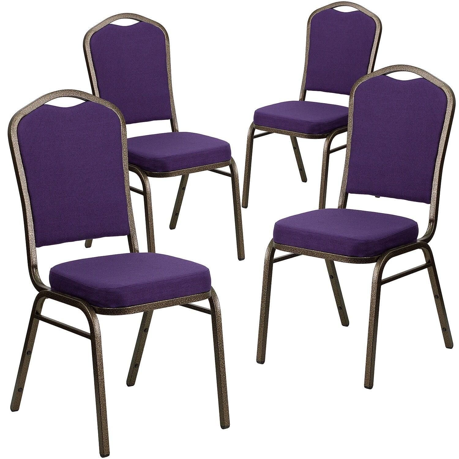 Flash Furniture 4 Pack HERCULES Series Crown Back Stacking Banquet Chair in Black Patterned Fabric - Gold Vein Frame
