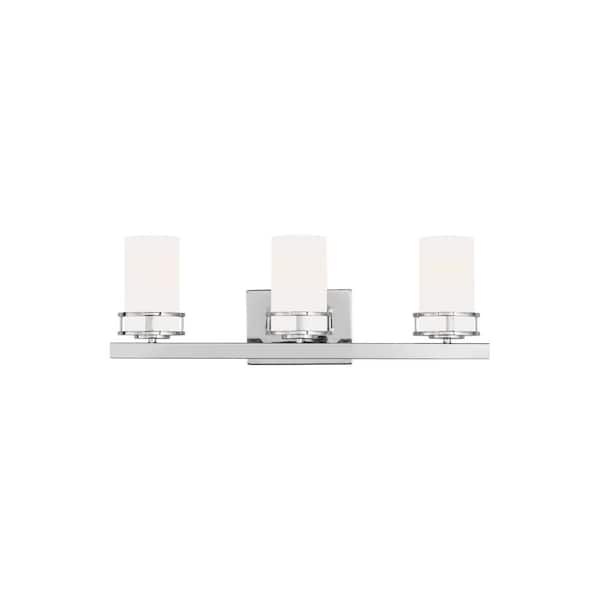 Robie 24 in. 3-Light Chrome Vanity Light with Etched White Inside Glass Shades