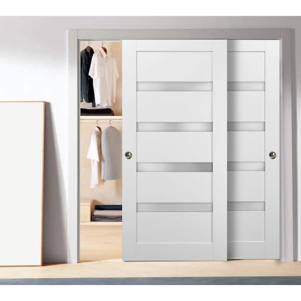4113 72 in. x 80 in. Single Panel White Finished Solid MDF Sliding Door with Bypass Sliding Hardware
