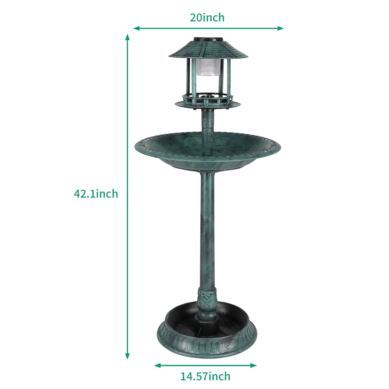 UBesGoo Bird Bath Dark Green 42 Inch w/ Solar Light Antique Copper Weather Resistant Birdbaths