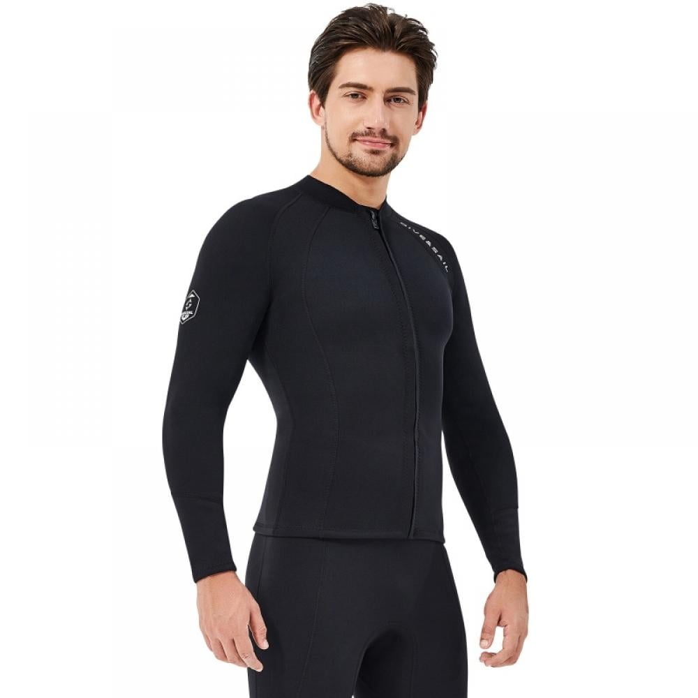 Men Women Wetsuit Top - 2mm Neoprene Long Sleeve Wetsuit Jacket Swimming Scuba Surfing Diving Suit Top for Adult & Youth Men Womens 2mm Neoprene Long Sleeve Jacket Front Zipper Wetsuit Top