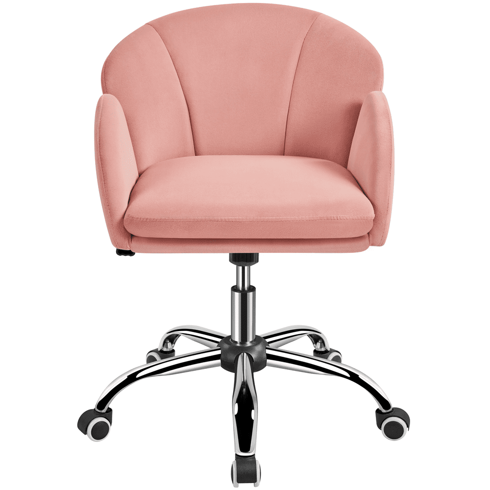 Yaheetech Modern Vanity Chair Swivel Rolling Chair with Armrests, Pink