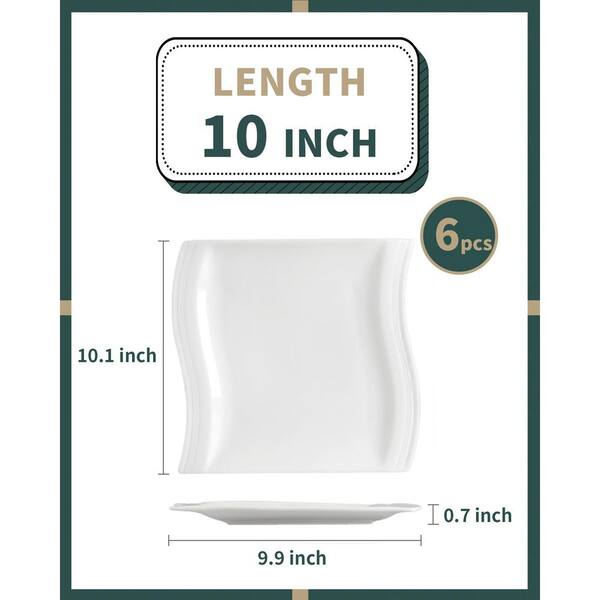 Flora 6-Piece 10.25 in. Dinner Plates Ivory White Wave Shaped Porcelain Large Dinner Plate Sets (Set of 6)