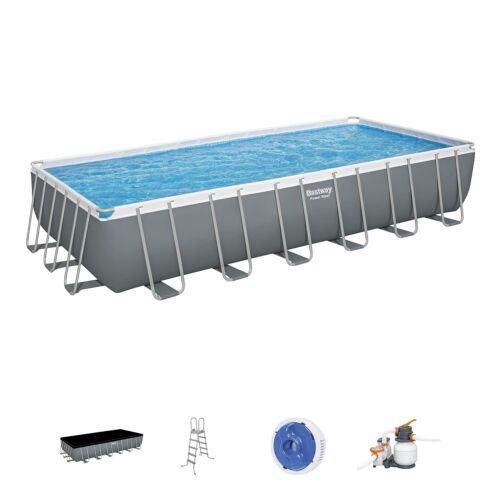 Bestway Power Steel 24' x 12' x 52" Rectangular Metal Frame Above Ground Swimm