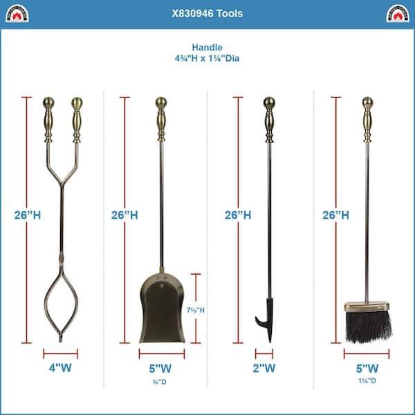30 in. Tall 5-Piece Antique Brass Sutton Fireplace Tool Set