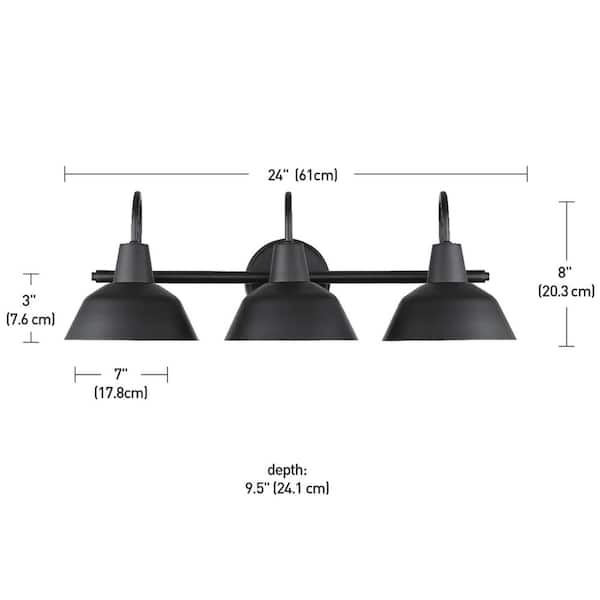 Brooklyn 24 in. 3-Light Matte Black Vanity Light with Bath Set (5-Piece)