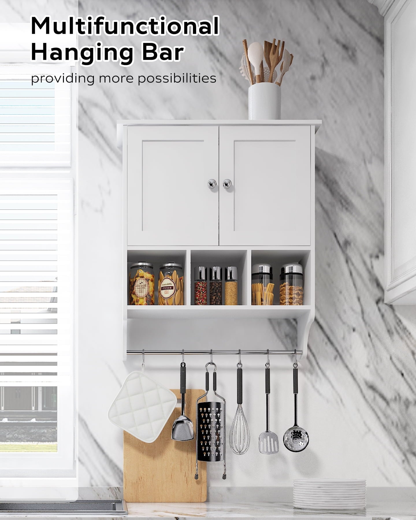 Palimder Space Saving Cabinet Above Toilet, Bathroom Wall Cabinet,Medicine Cabinet with 2 Doors and Adjustable Towel Rack Shelves,Space Saving Medicine Cabinet in the Living Room,Kitchen Cabinet White