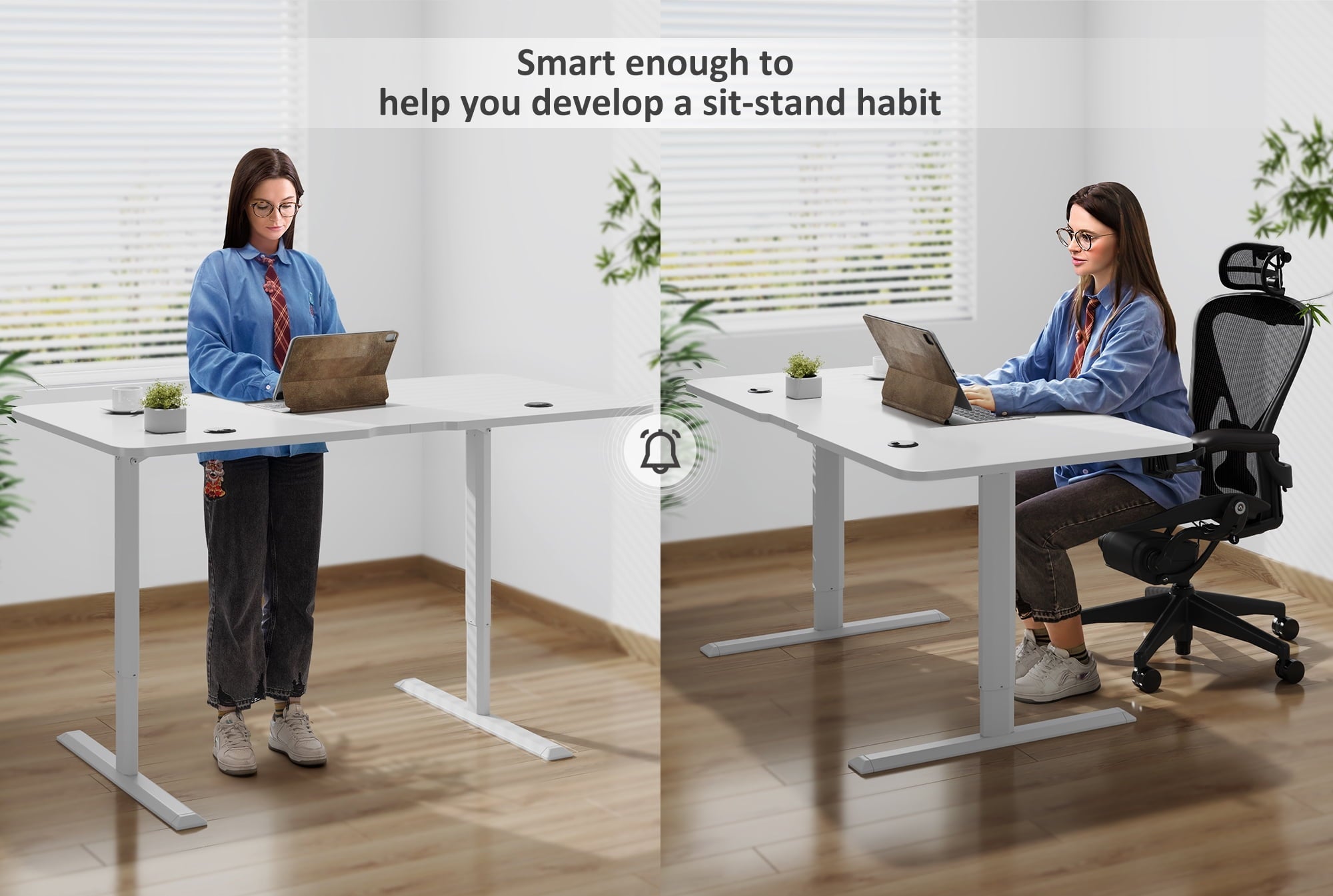 Homall Electric Height Adjustable Standing Desk, Large 55 inch Sit Stand up Desk, Home Office Computer Desk Memory Preset with T-Shaped Metal Bracket, White