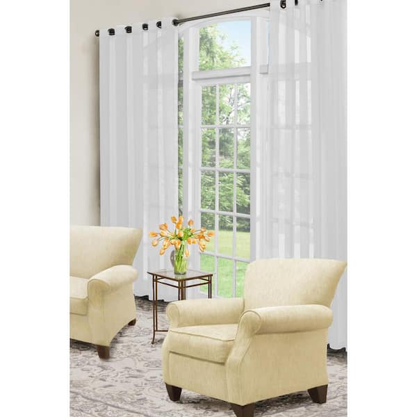 Curtainfresh White Solid Polyester 59 in. W x 84 in. L Sheer Single Grommet Top Curtain Panel