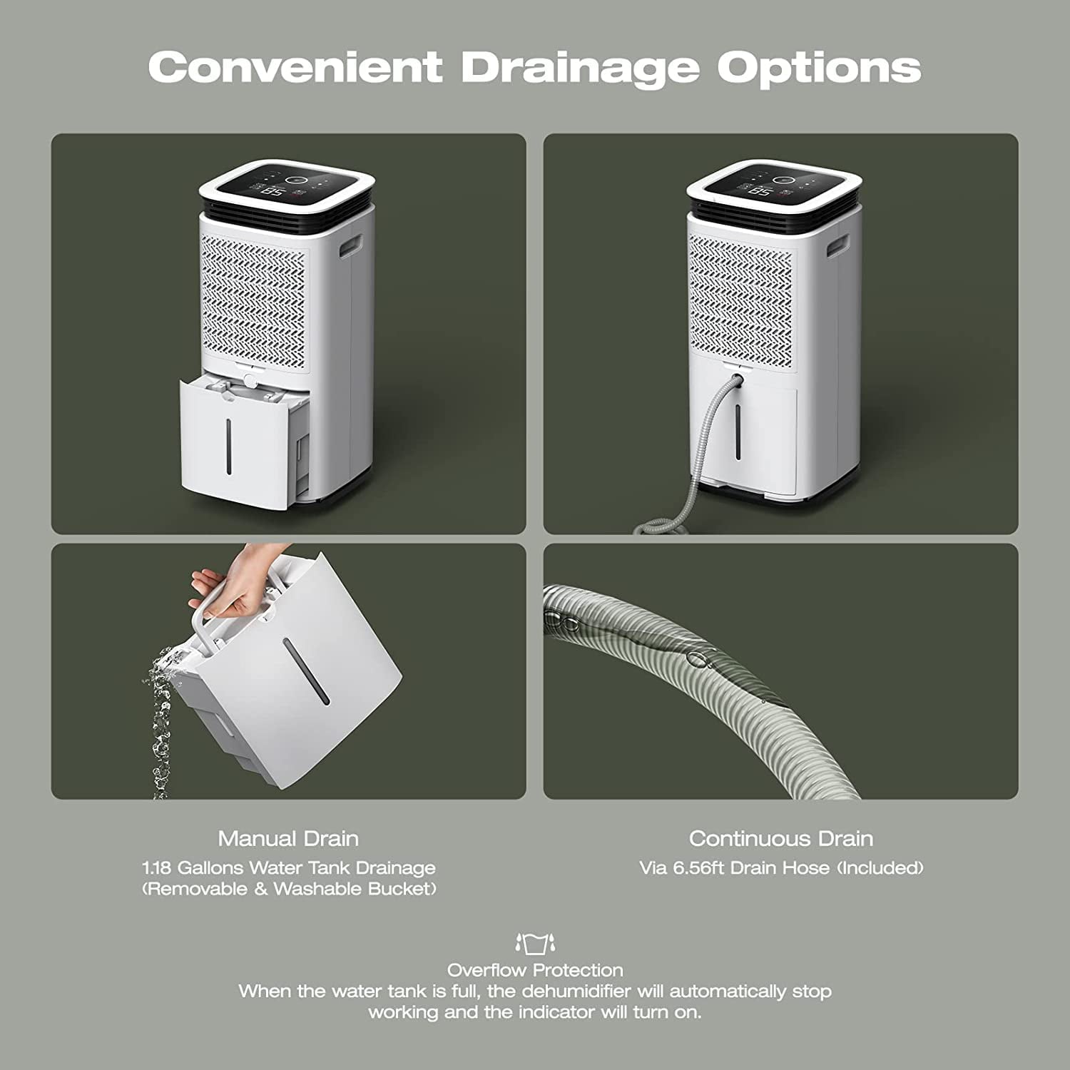 Waykar 70 Pints Dehumidifier for Basement and Home with Drain Hose, Spaces up to 4500 Sq Ft, Removes 9 Gallons Moisture/Day, 1.18 Gallons Water Tank and Four Air Outlets