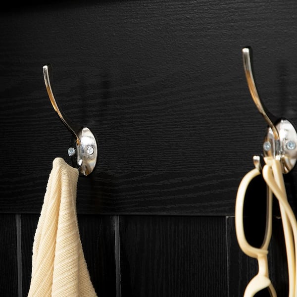 Black Hall Tree with Shoe Storage Bench, Entryway Bench with Coat Rack, Accent Coat Tree with Adjustable Shelves