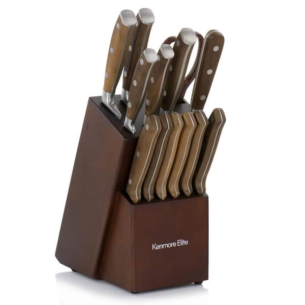 Cooke 14- Piece Stainless Steel Knife Set in Dark Brown with Wood Block