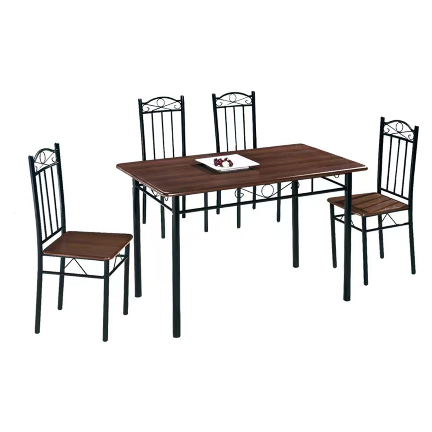 Vebreda Traditional 5-Piece Metal Dining Set for Dining Room, Deep Walnut