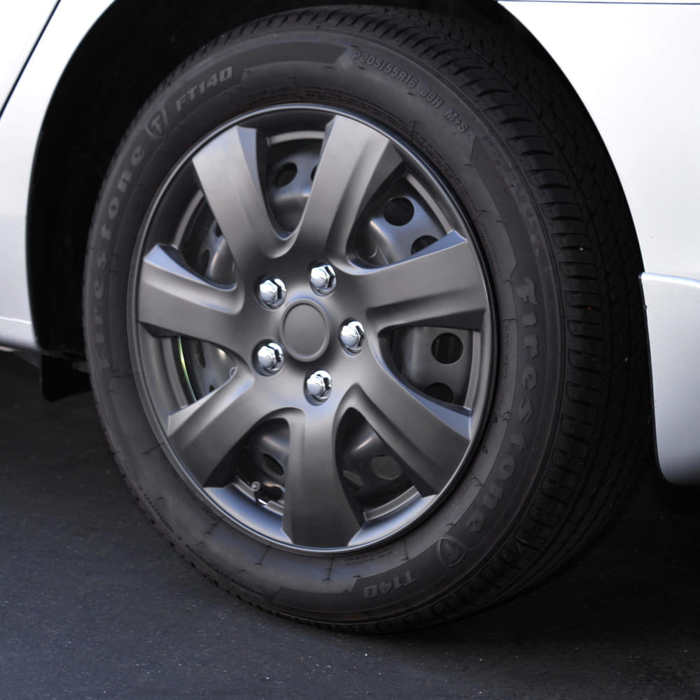 BDK Hubcap Wheel Covers Toyota Camry 2006-2014 Style - 16 Inch Silver Replica Cover, OEM Factory Replacement (4 Pieces) (Matte Black)