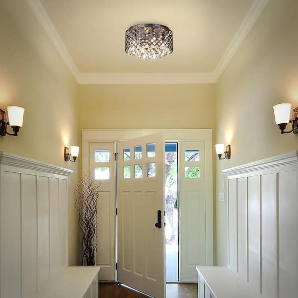 Clara 4-Lights Antique Copper Glam Flush Mount with Lattice Drum Shade and Clear Glass Hanging Crystals