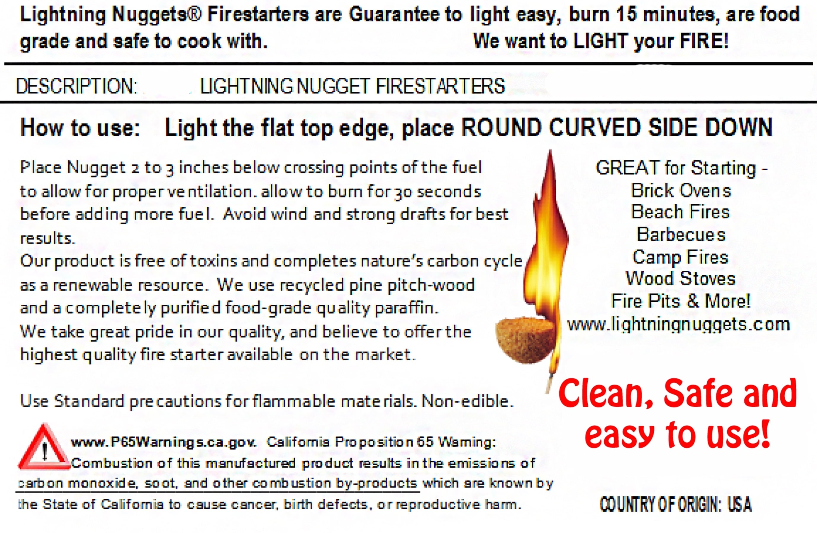 Lightning Nuggets - All Natural Fire Starters - Lightning Nugget 35 Count box with each nugget measuring 2 1/8