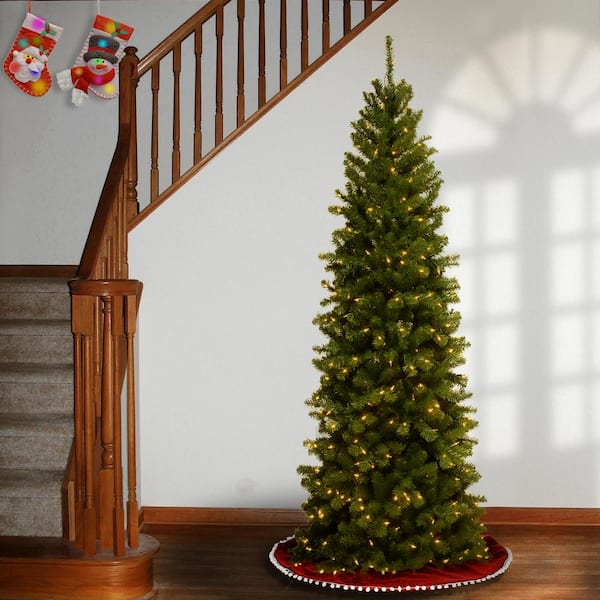 7-1/2 ft. North Valley Spruce Pencil Slim Hinged Artificial Christmas Tree with 400 Clear Lights