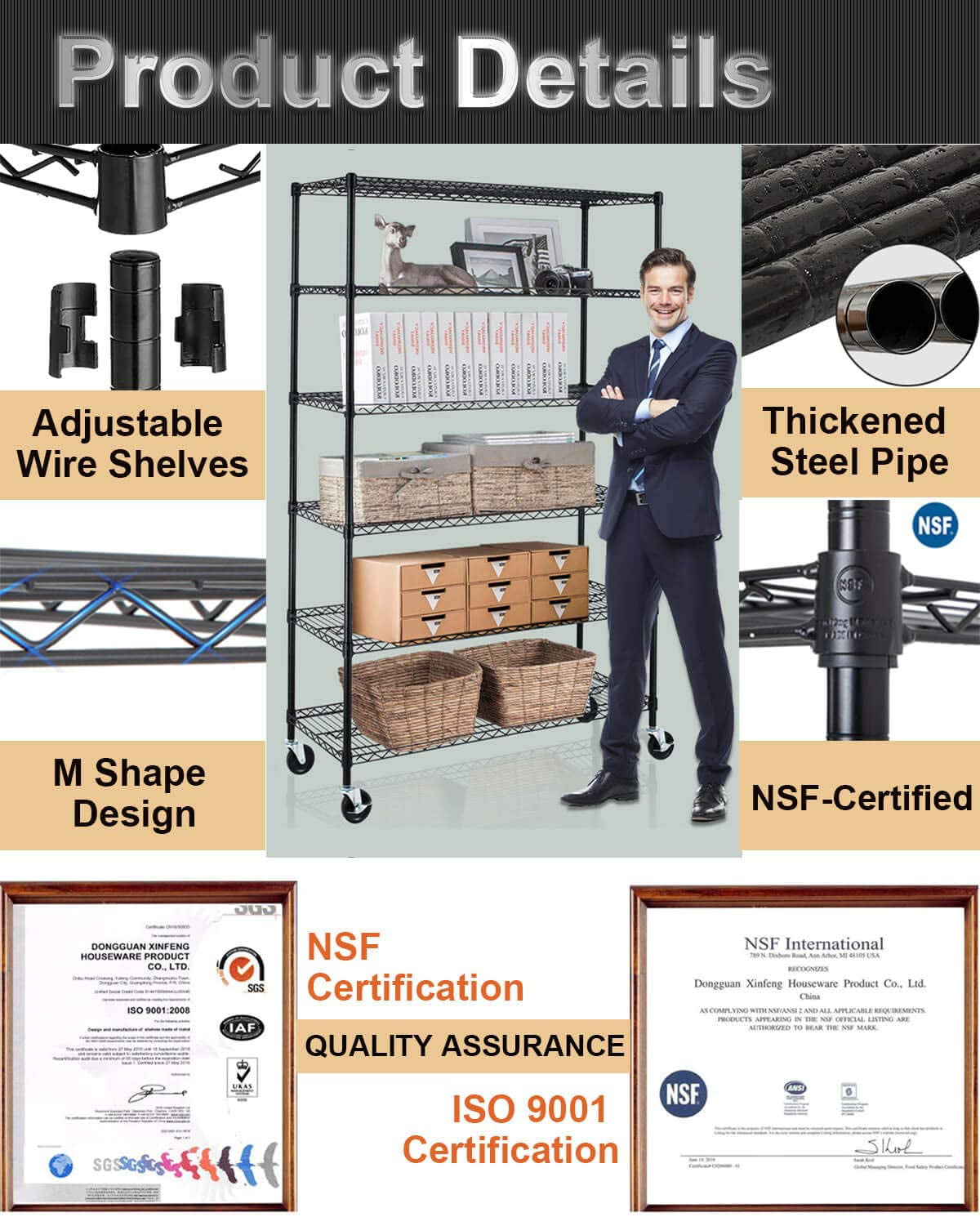 6 Tier Wire Shelving Unit with Wheels Adjustable Storage Shelves Heavy Duty Shelving Easy to Assemble Metal Wire Shelf Standing Garage Shelves for Multifunctional Home Storage,2100 Lbs Weight Capacity